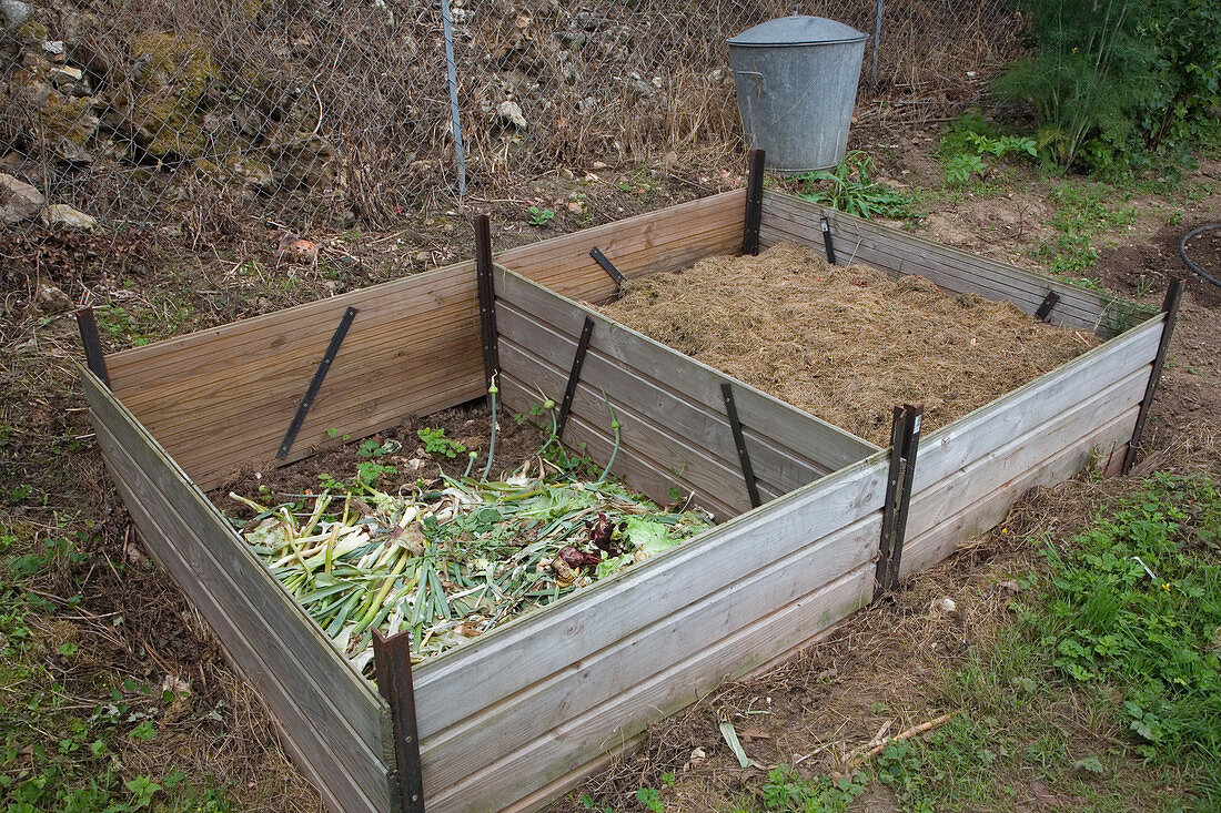 Two-part composting, with older and fresh material