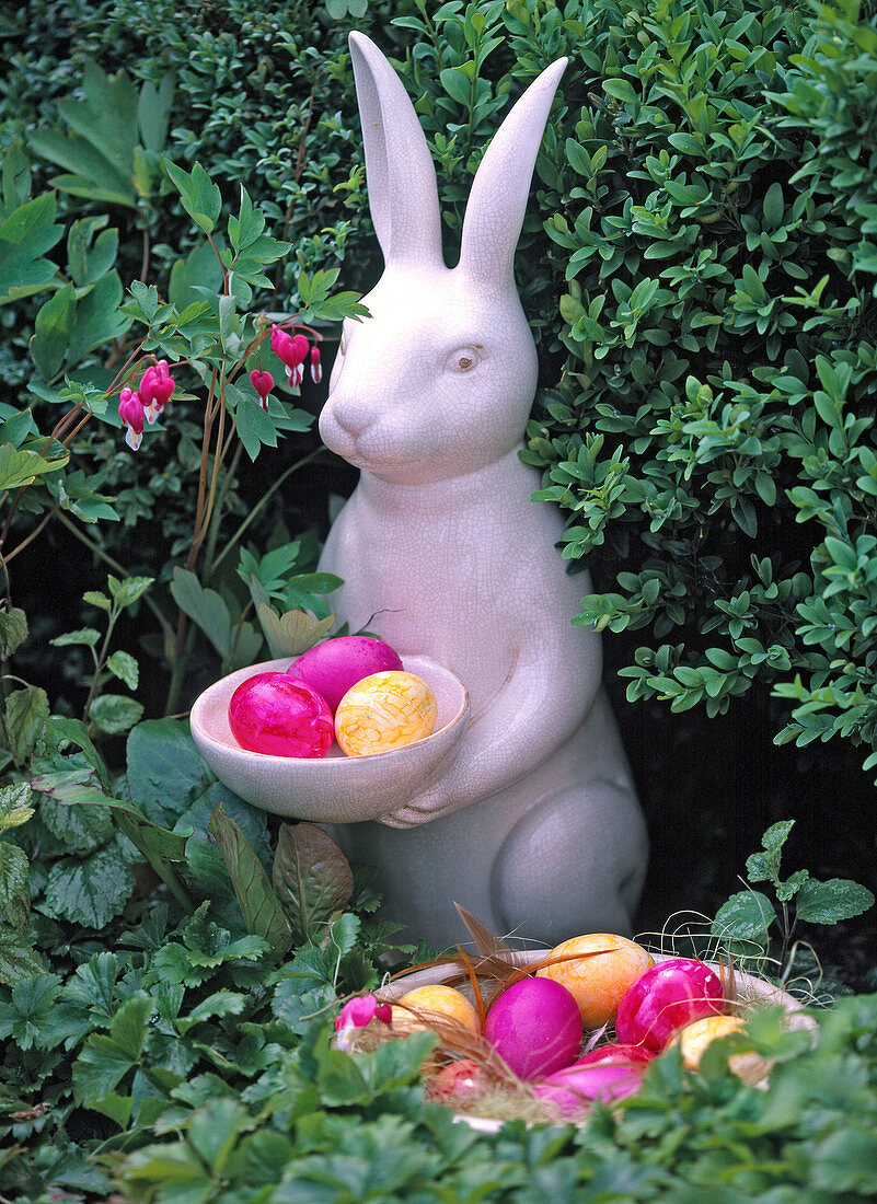 Ceramic bunny with colored eggs