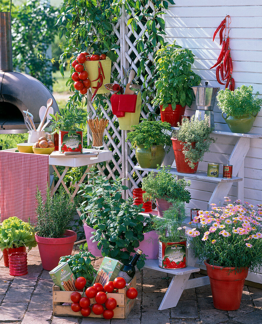 Treppenetagere mit Kräutern