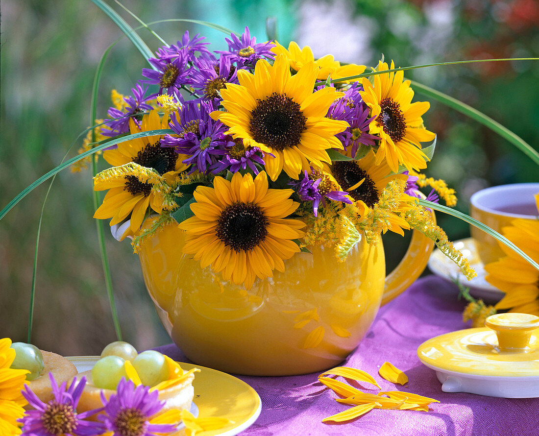 Late summer bouquet with helianthus (sunflower) and aster