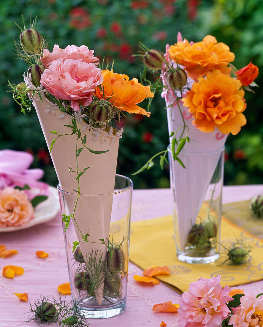 Roses in homemade bags