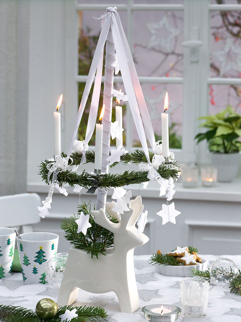 Hanging Christmas wreath in white