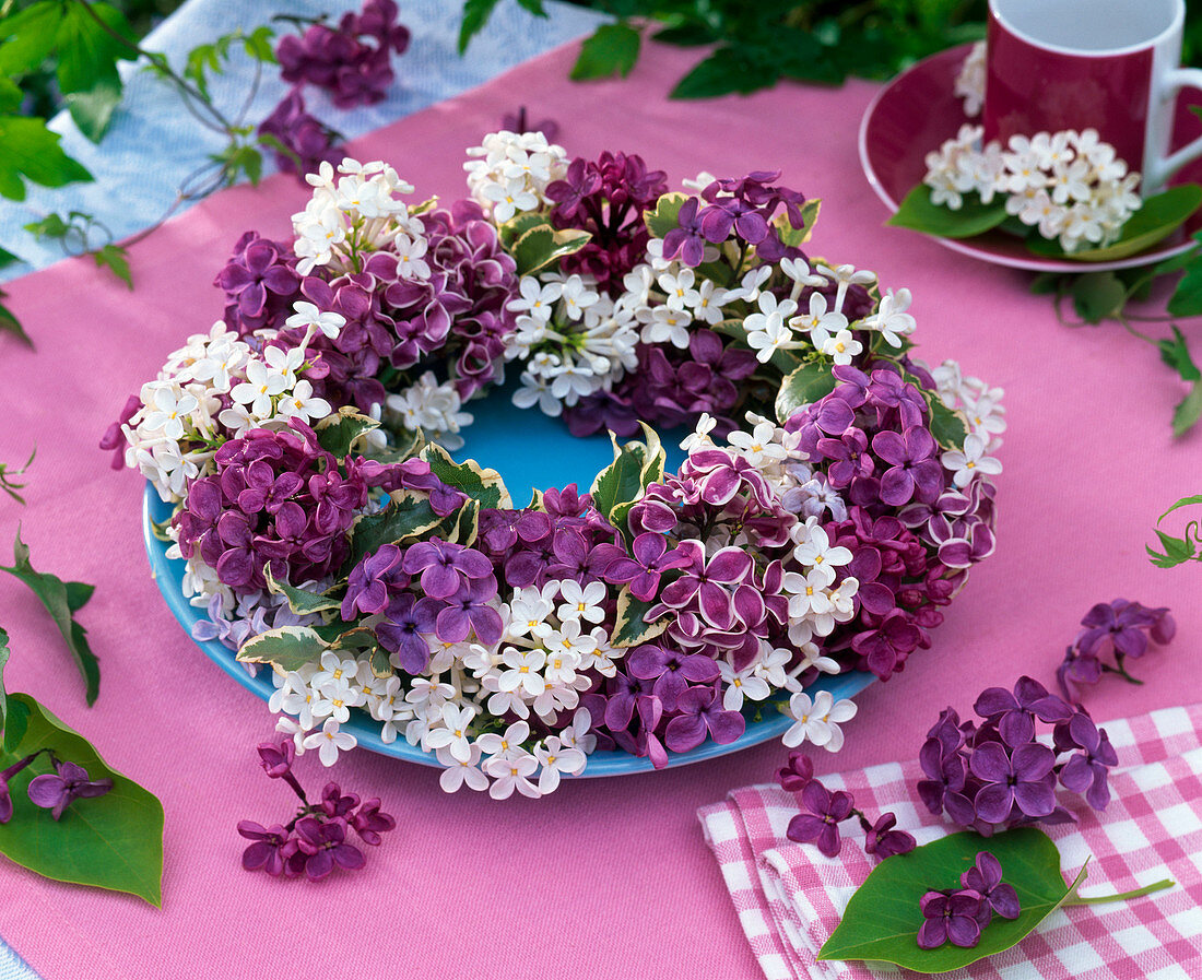 Wreath of different Syringa and Pittosporum