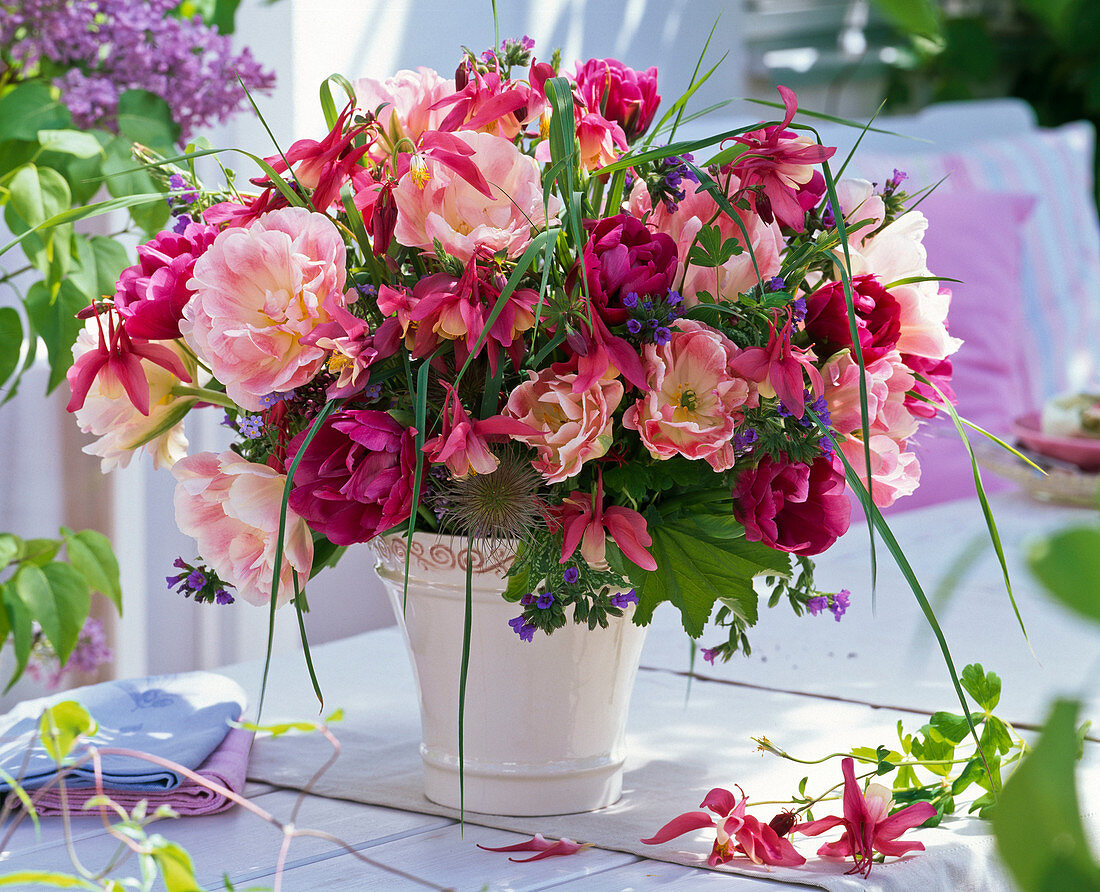 Bouquet of Tulipa, Aquilegia, Pulmonaria