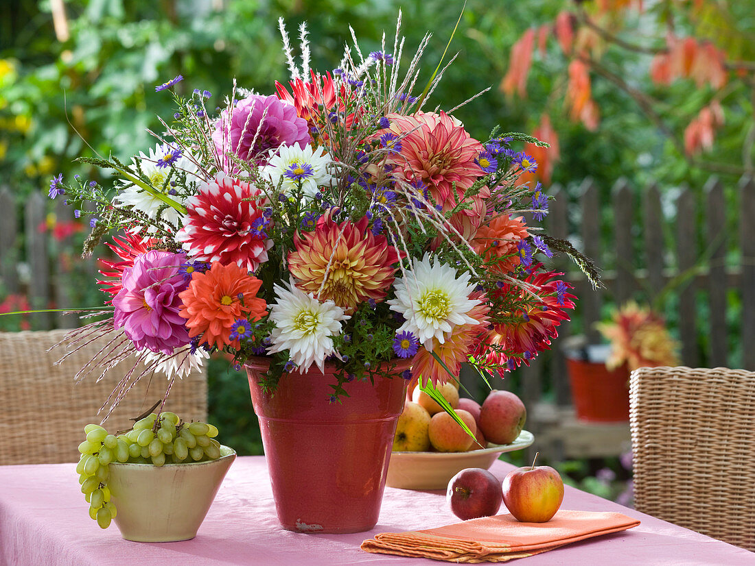 Late summer bouquet with dahlia, aster