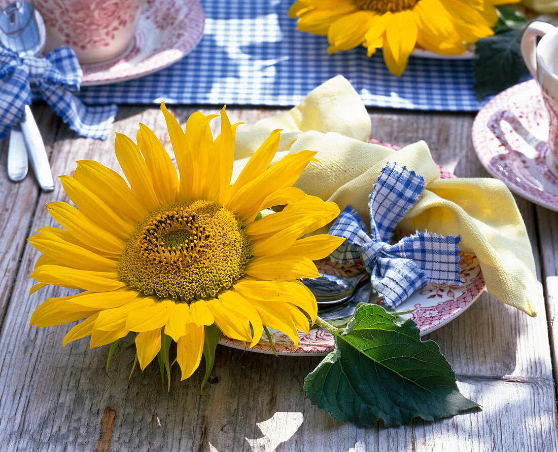 Table decoration with sunflowers