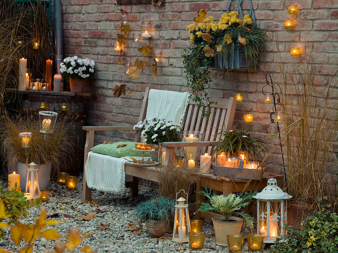 Evening terrace with lanterns and candles