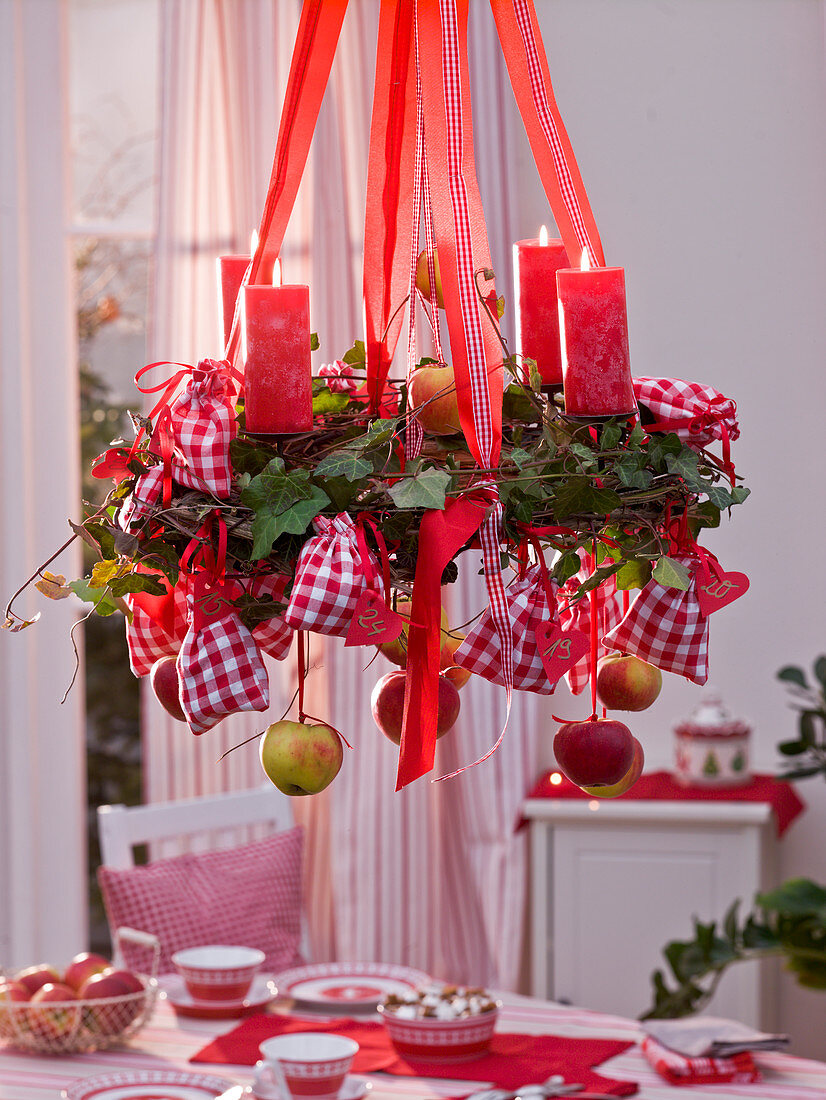 Hanging Christmas wreath with advent calendar