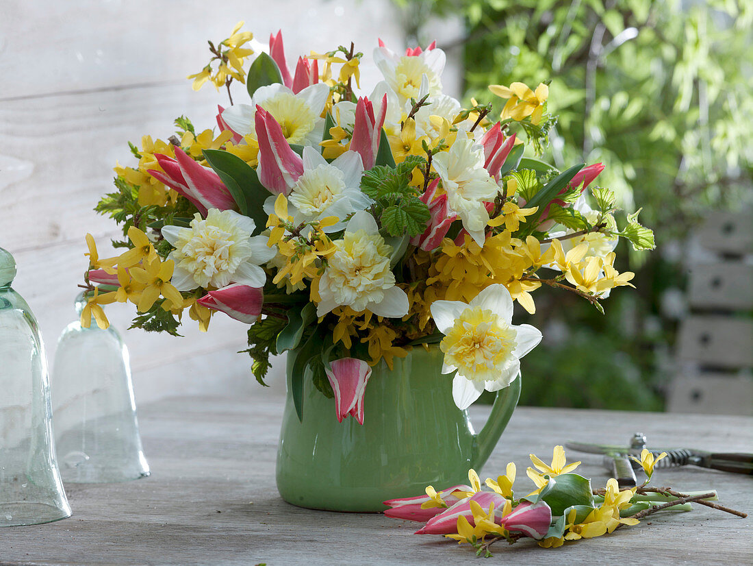 Bouquet of Tulipa 'Lady Jane', Narcissus, Forsythia