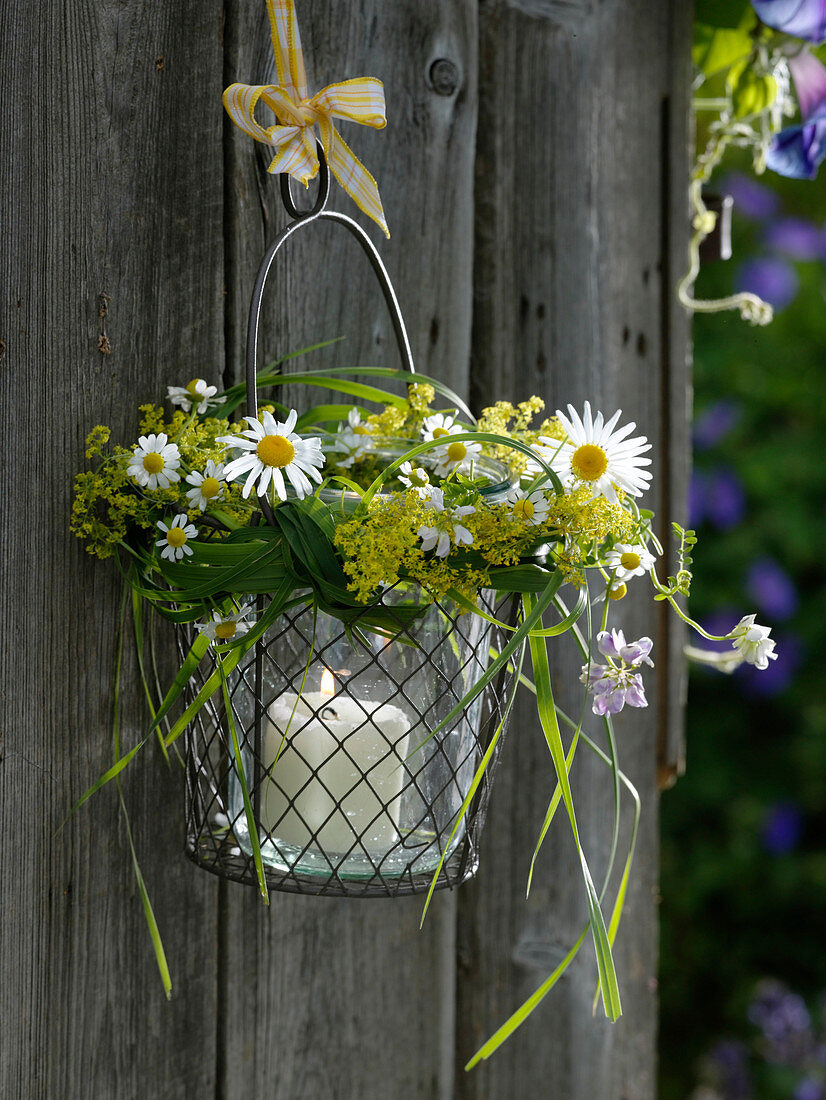 Lantern with wreath of wildflowers