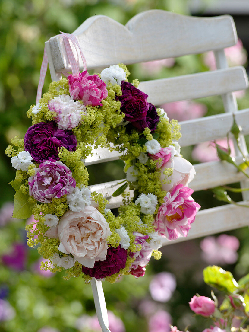 Fragrant pink (rose) and alchemilla (lady's mantle) wreath