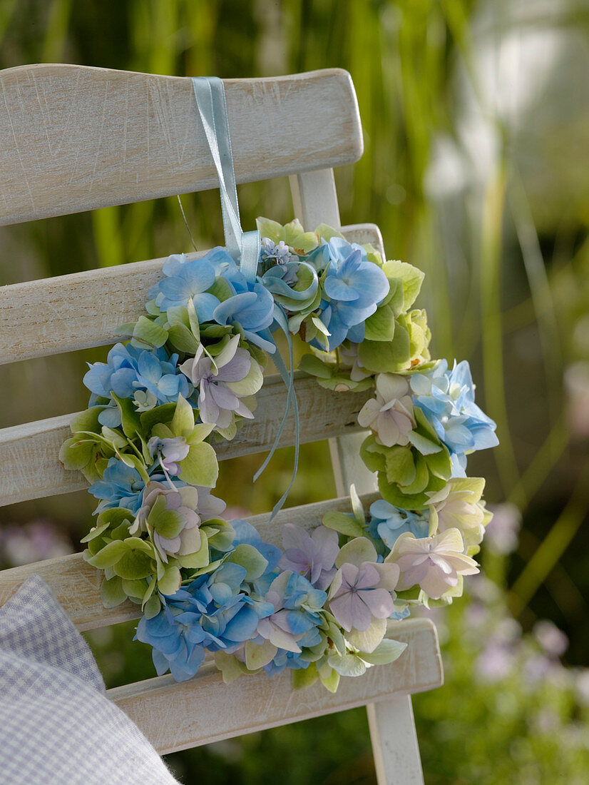 Wreath made of hydrangea 'Endless Summer' and 'Forever'