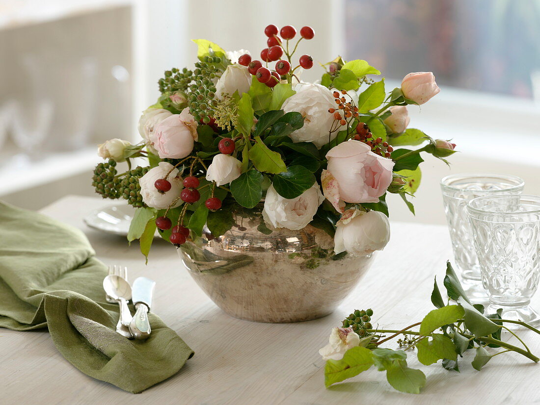 Wintry Rose Rosehip Ivy bouquet
