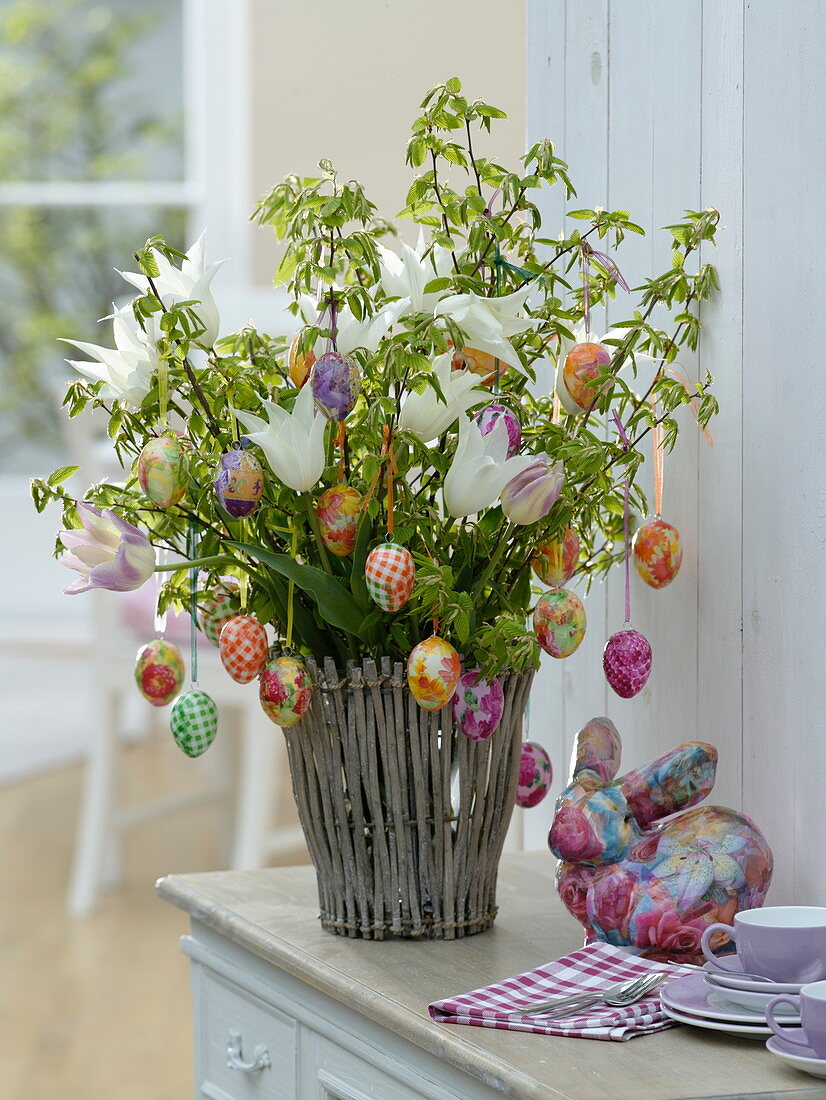 Unusual Easter bouquet made with Tulipa 'White Triumphator'