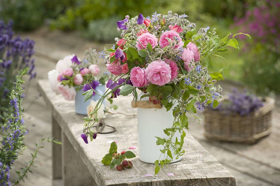 Roses, vetches and herbs bouquet