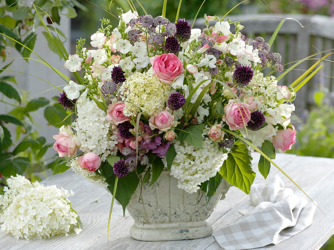 Lush bouquet of Penstemon, Rosa, Hydrangea