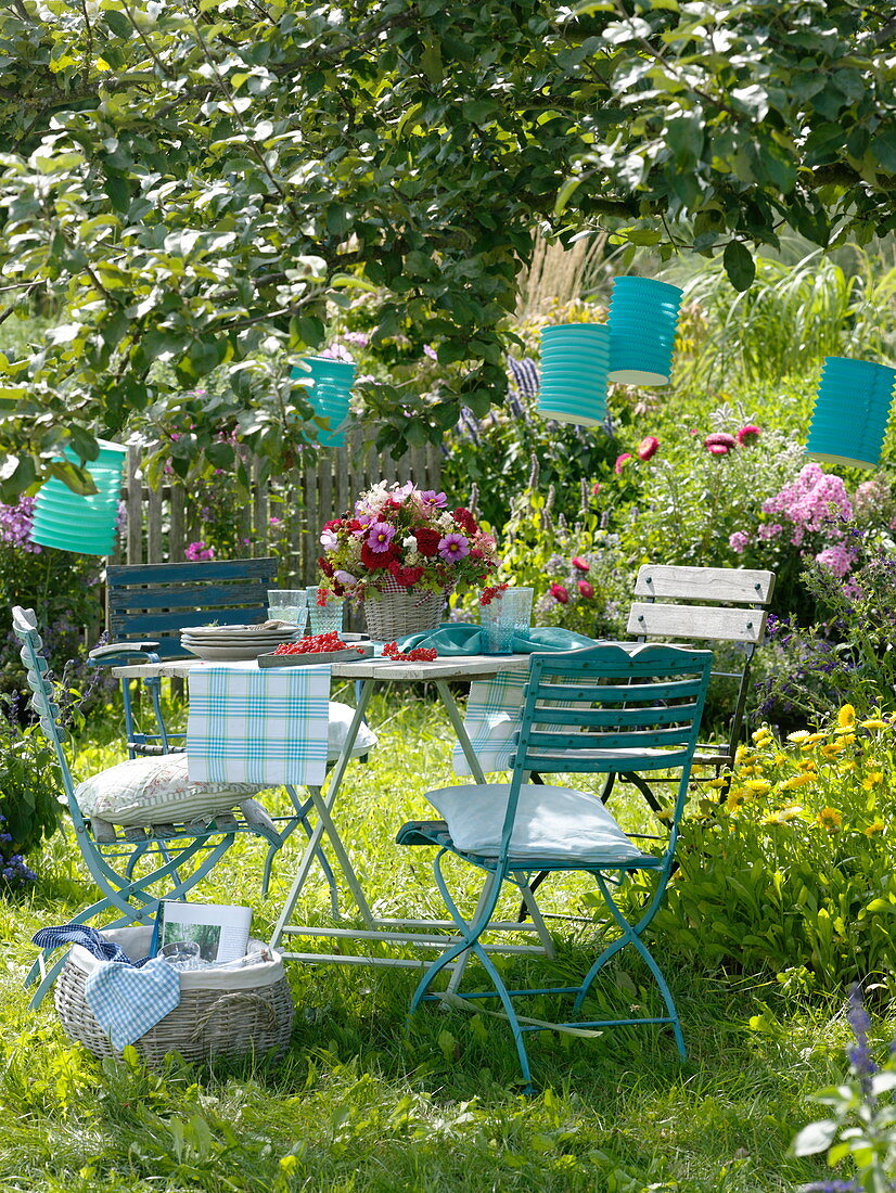 Table cover under the apple tree