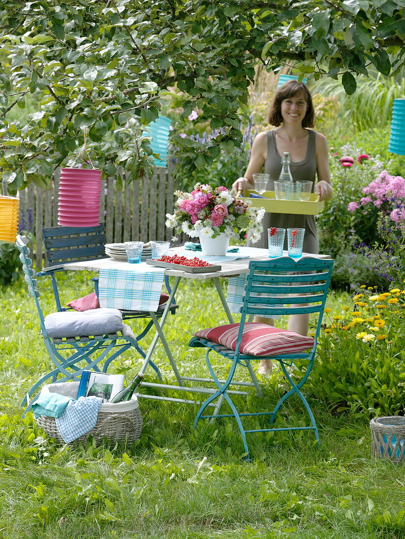 Table cover under the apple tree