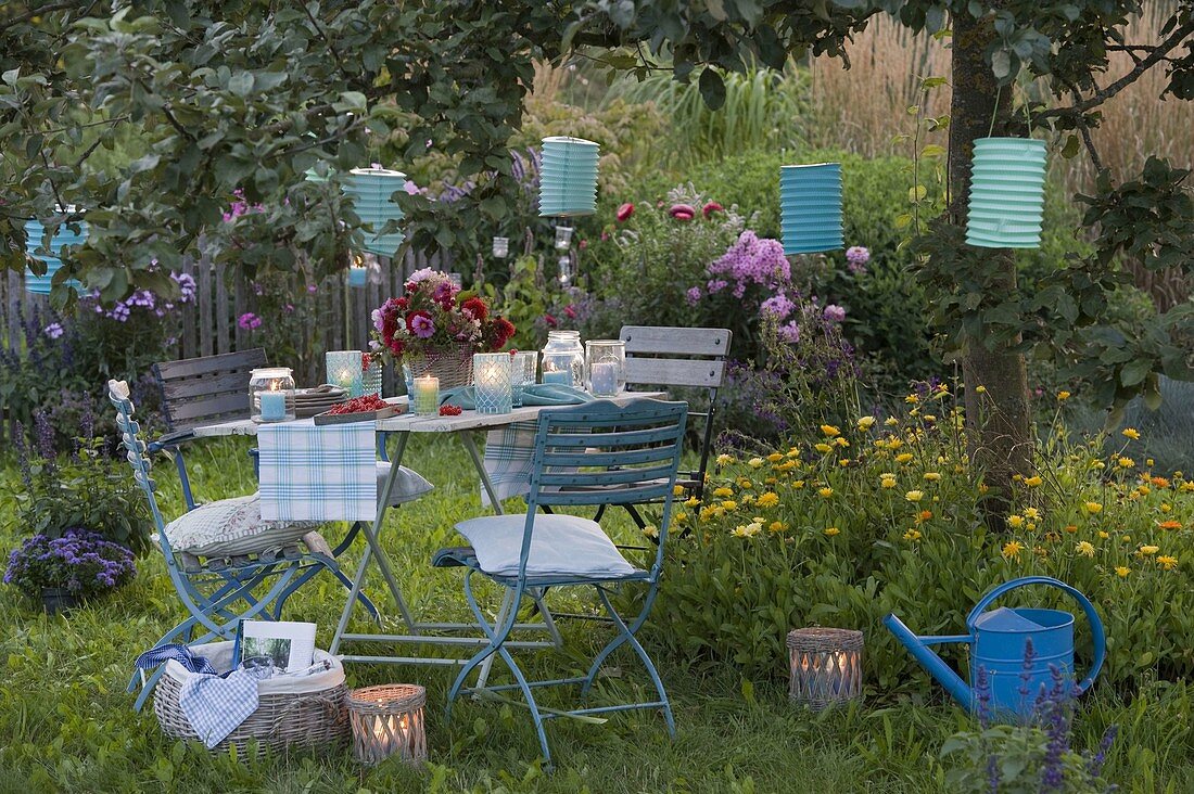 Table cover under the apple tree