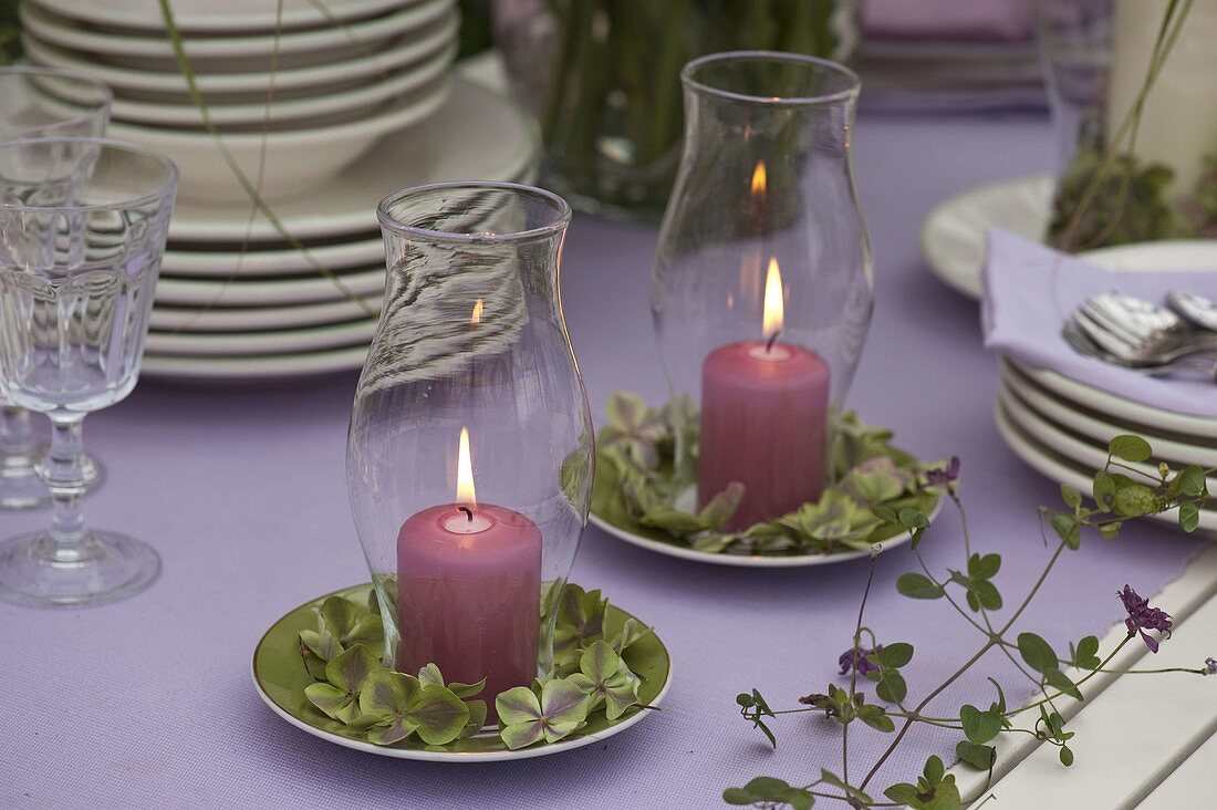 Evening terrace: table decoration with lanterns