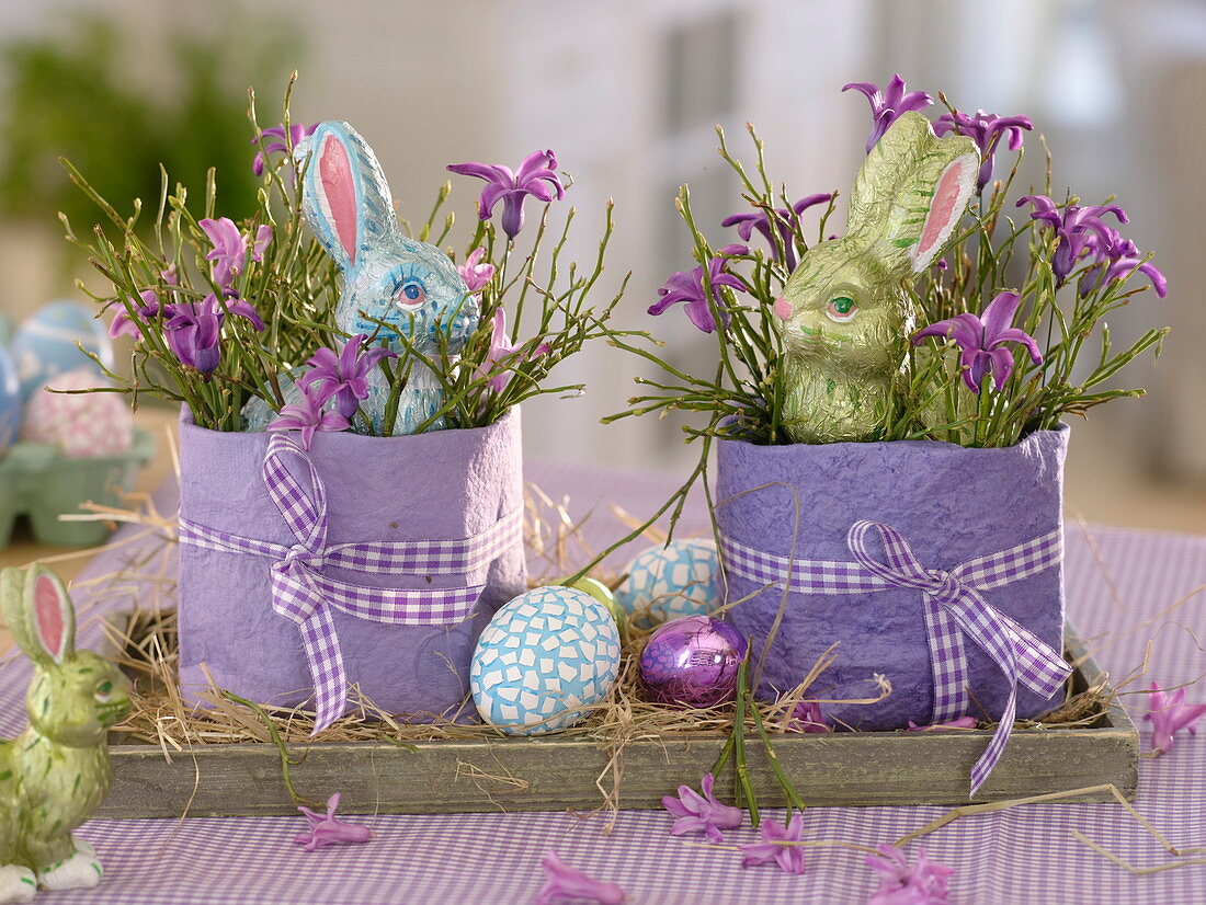 Easter eggs with Vaccinium (blueberry) branches