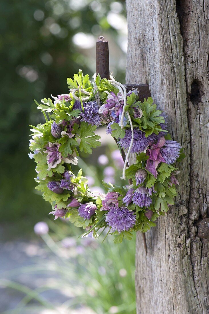 Small herb wreath of chives, parsley