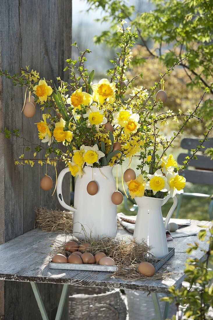 Bouquets with Narcissus (narcissus), Forsythia (gold bells)