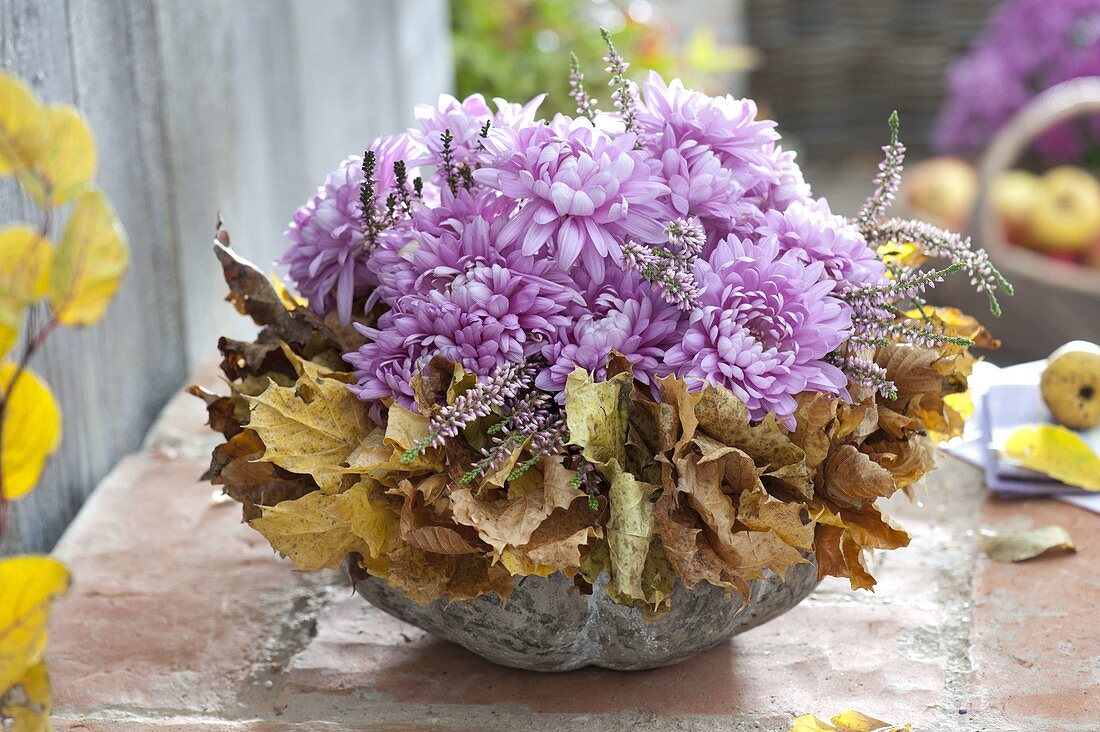Bouquet made of chrysanthemum (autumn chrysanthemum) and calluna