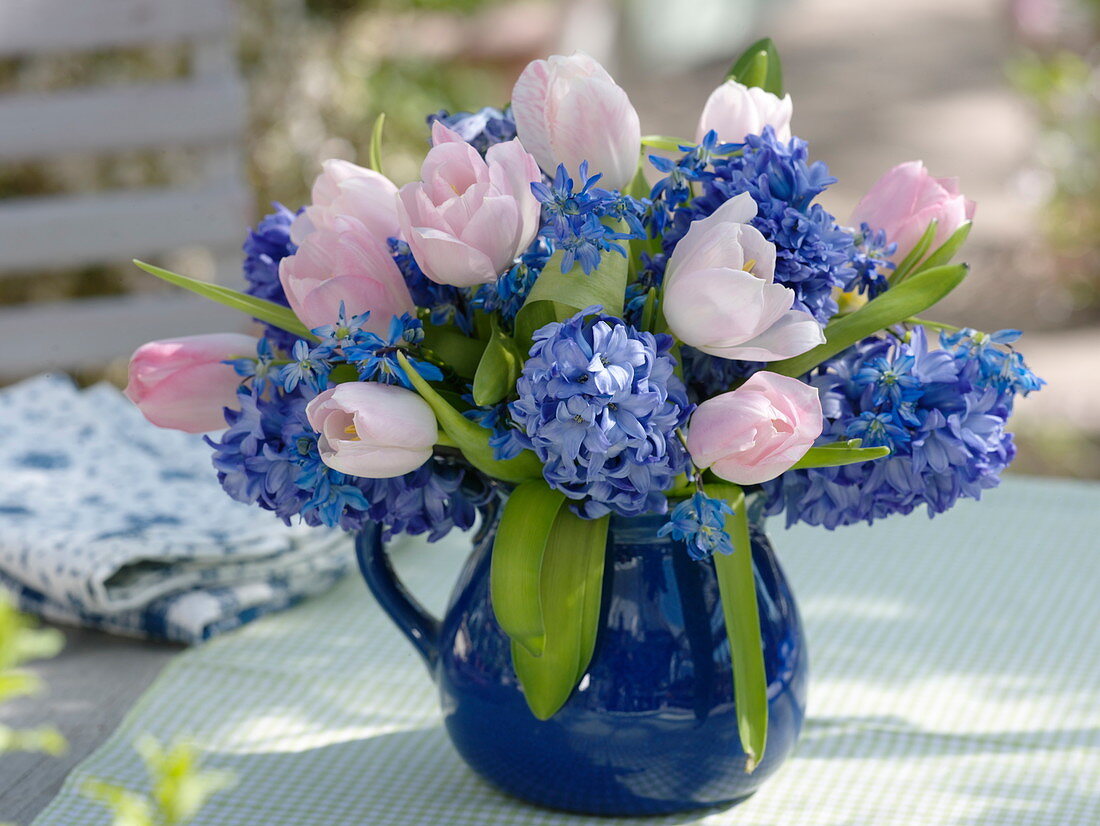Fragrant spring bouquet with Hyacinthus (hyacinth) and Tulipa