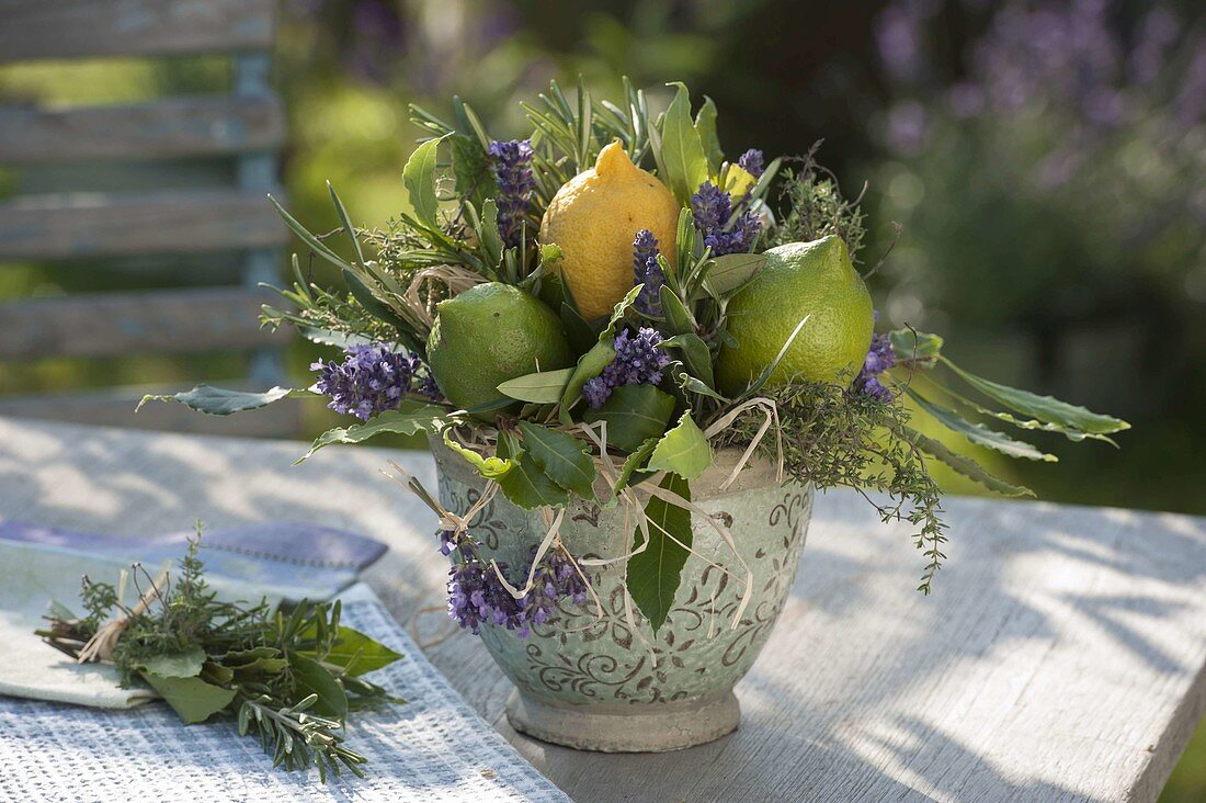 Herbal bouquet with lemons