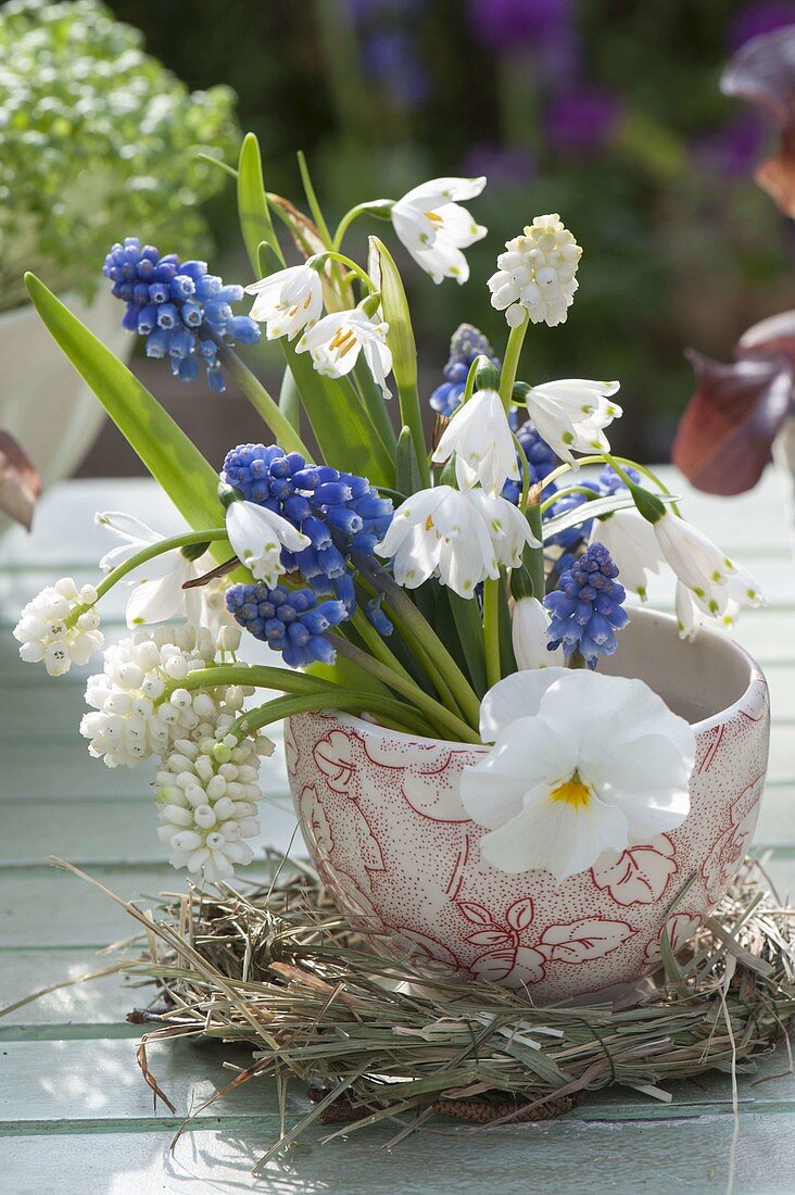 Kleiner Strauss aus Muscari (Traubenhyazinthen), Galanthus