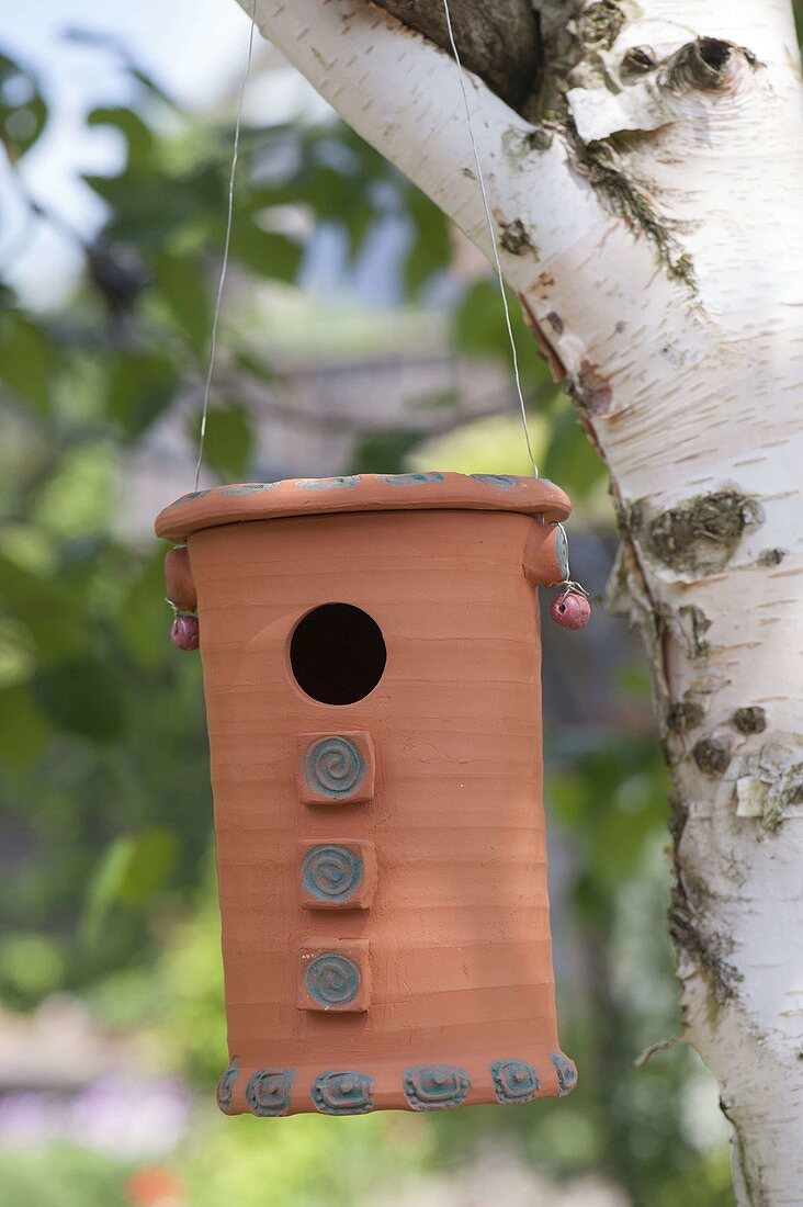 Hand-made nest box for tits on the tree