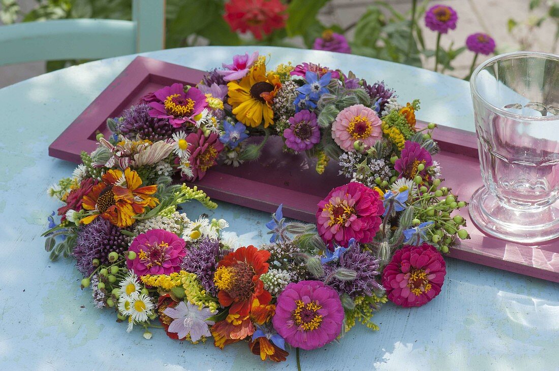 Colorful summer wreath from the cottage garden