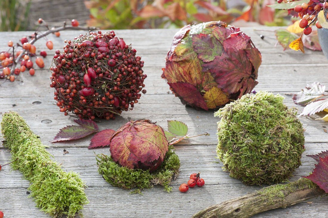 Floristische Dekorationen mit Fundstücken aus dem Herbstwald