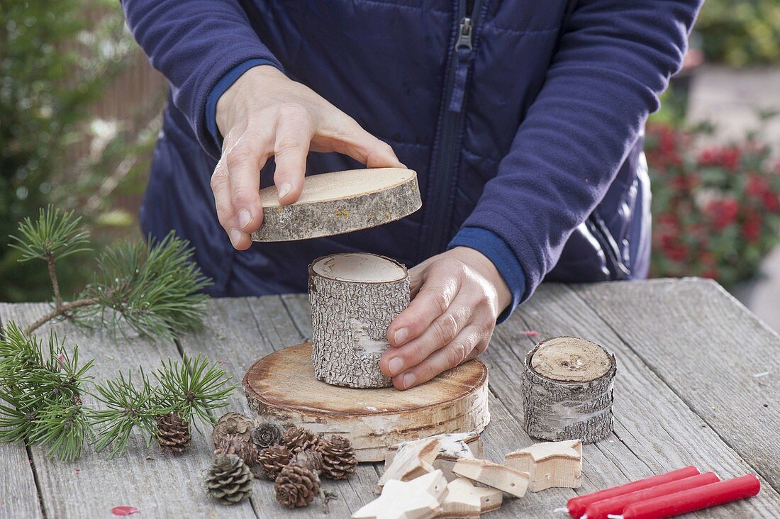 Christmas homemadebirch pieces stand