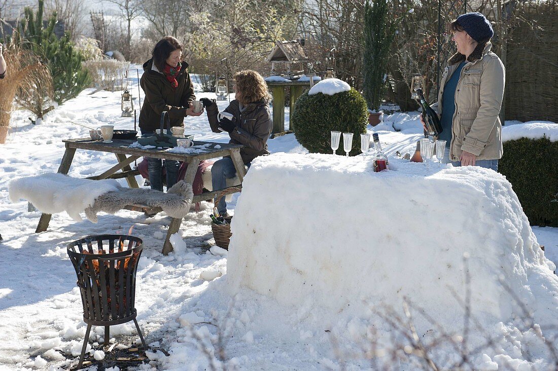 Schneebar im winterlich verschneiten Garten