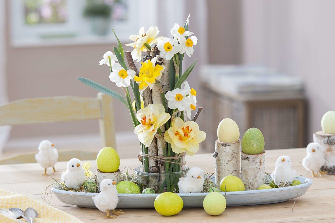 Easter bouquet from Narcissus with Betula branches