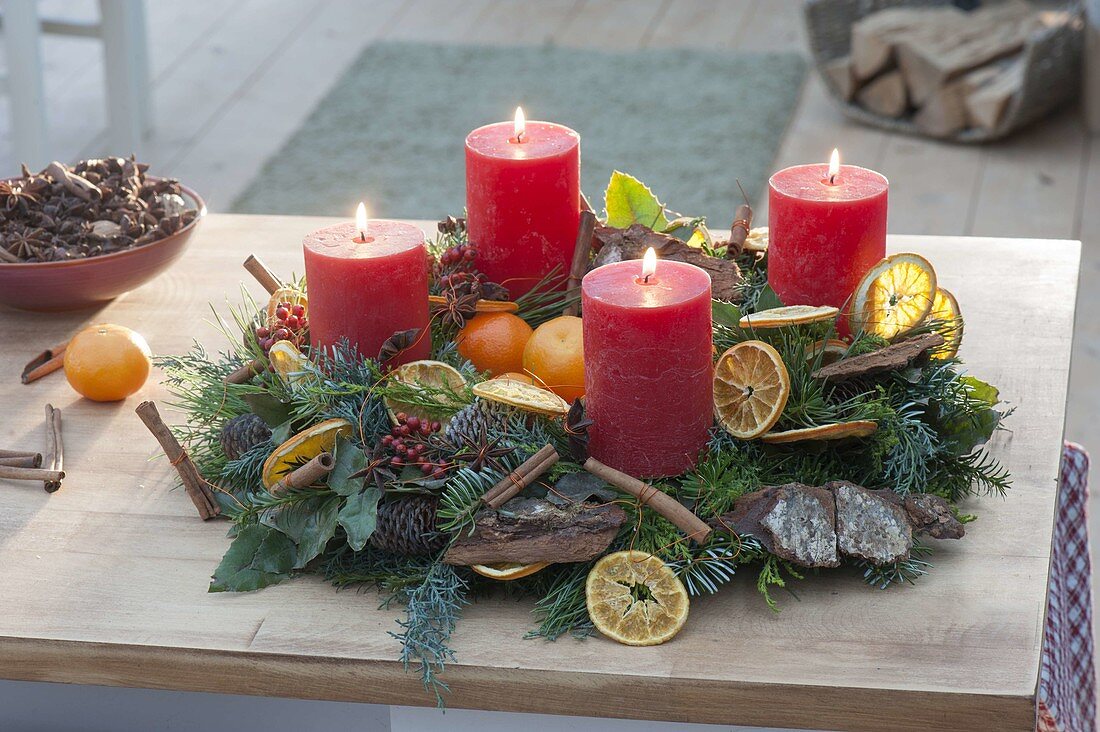 Natural Advent wreath of mixed coniferous green