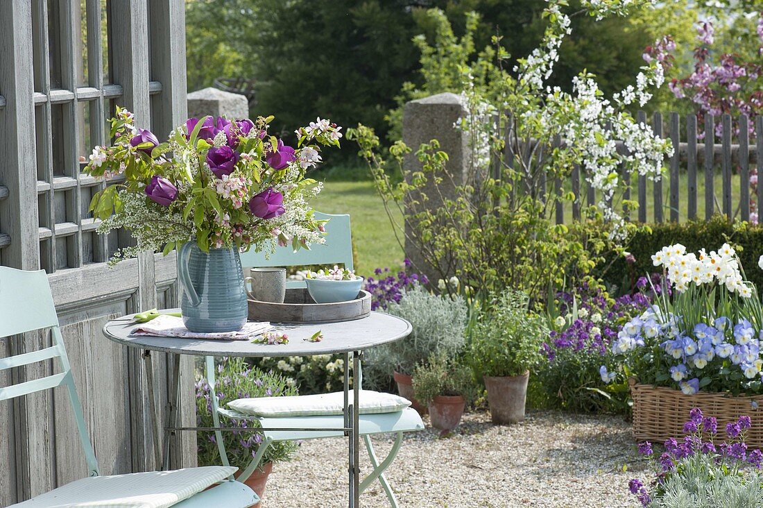 Tulipa 'Purple Prince' (tulip) spring bouquet