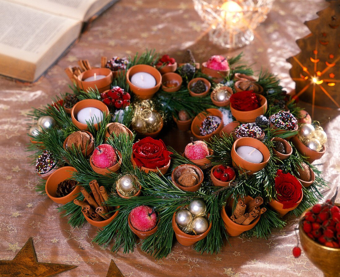 Clay pots wreath, Advent wreath