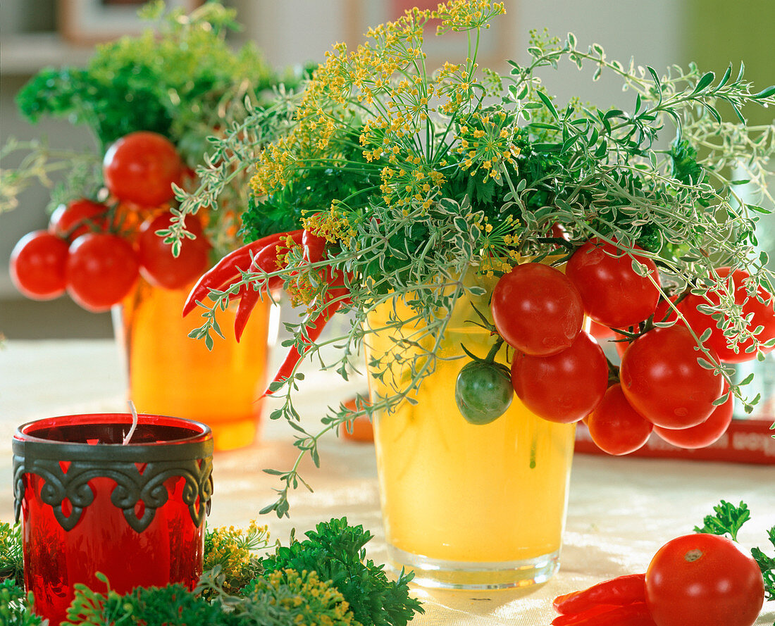 Tomaten und Kräuter - Dill, Thymian