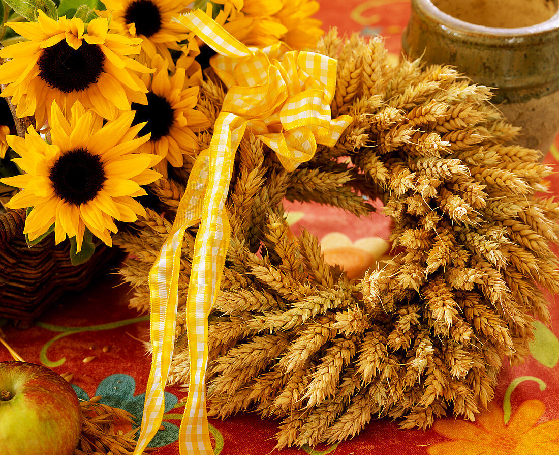 Wreath made of wheat ears and helianthus (sunflower), Thanksgiving