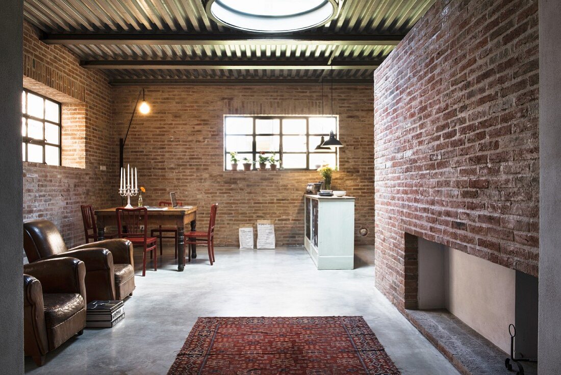 Open-plan interior of converted stable
