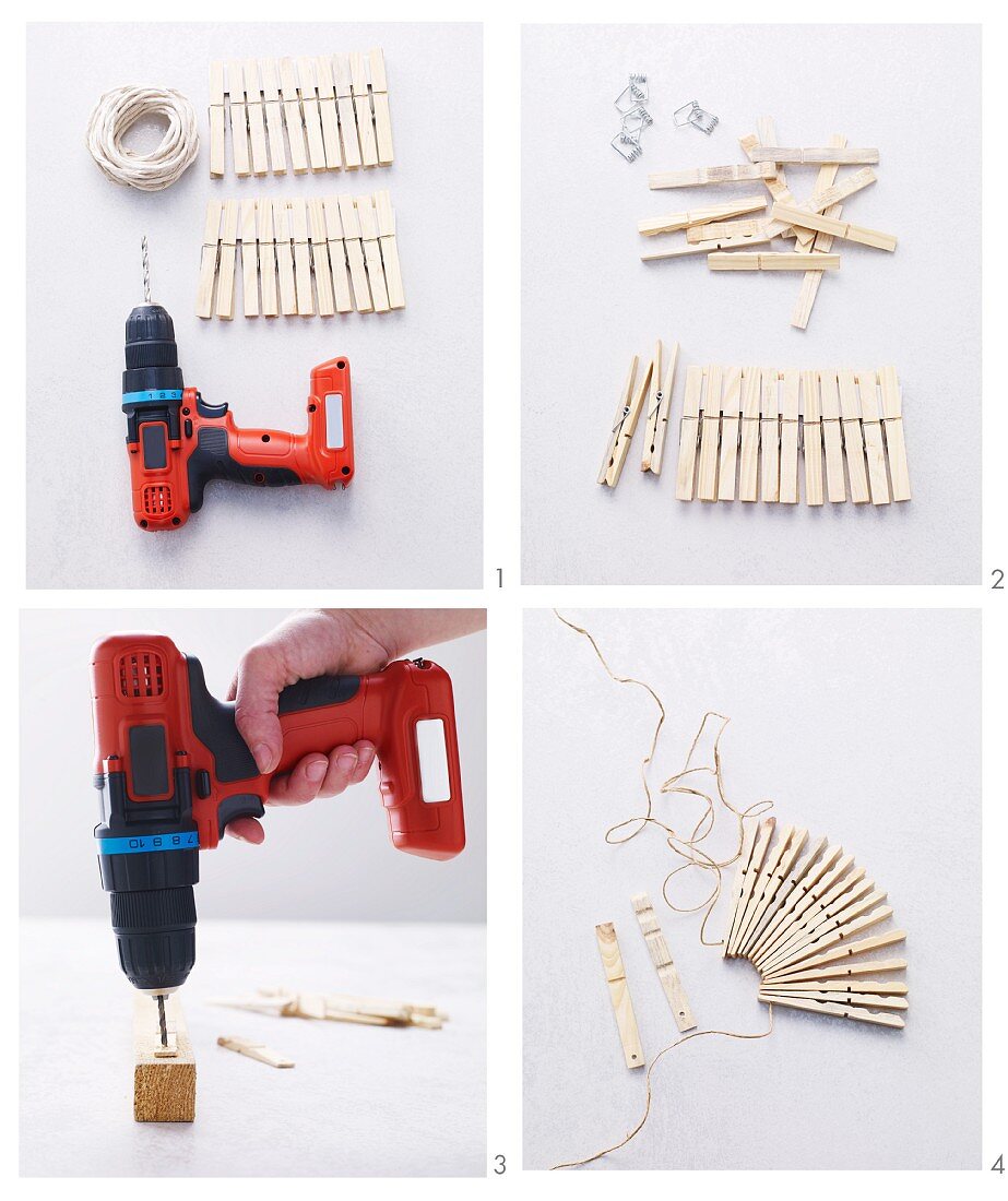 Instructions for making a trivet from clothes pegs