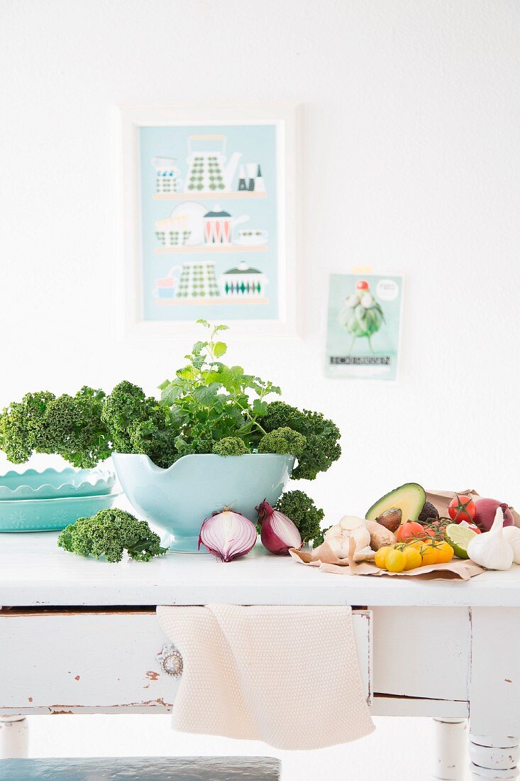 Fresh vegetables on kitchen table