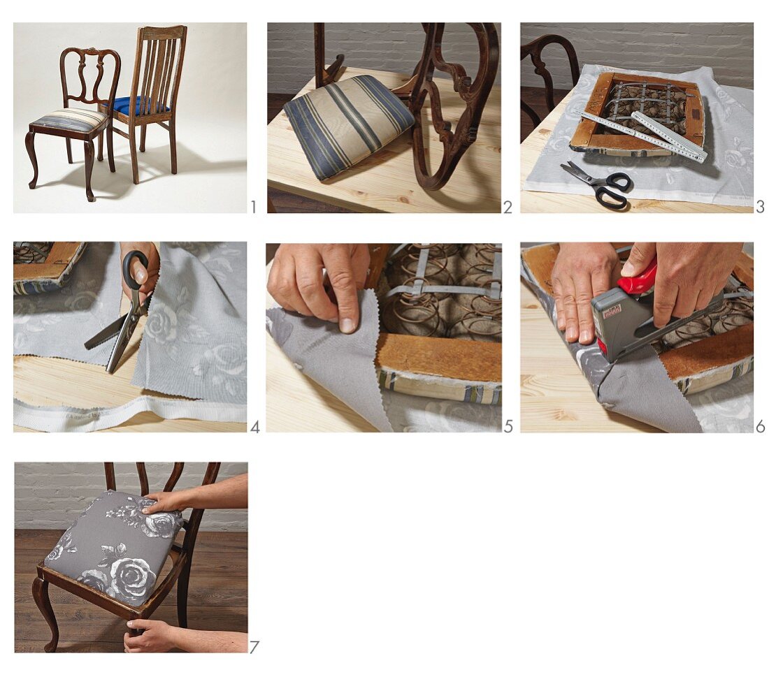 Re-upholstering seats of dining chairs