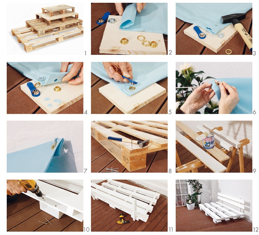 Instructions for making a couch from pallets and an awning for the terace
