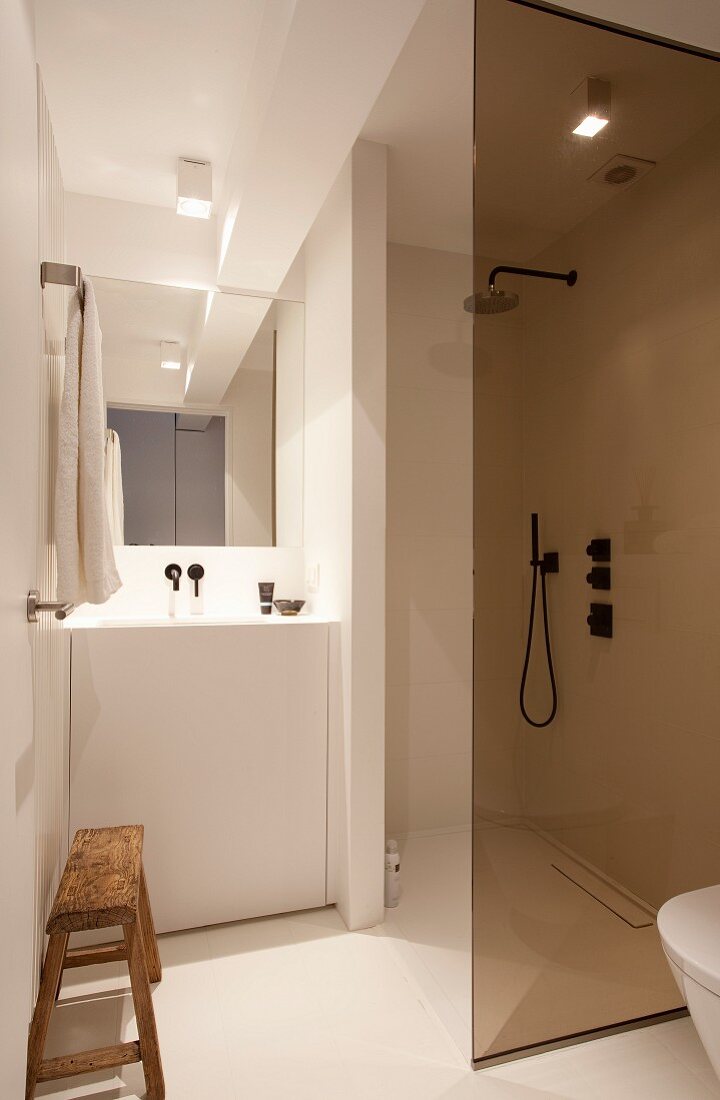 Shower cubicle in small bathroom