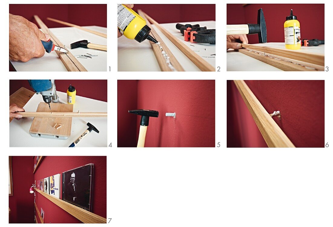 Instructions for making a narrow shelf and mounting it on a wall