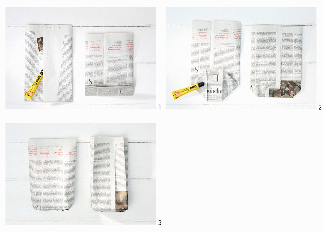 Instructions for making gift bags from newspaper